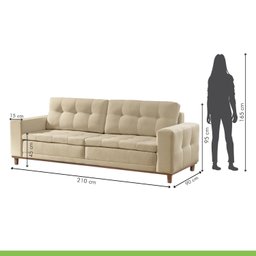 Sofá 3 Lugares 210cm Molas Ensacadas com Base Madeira Maciça Living Braúna - 3