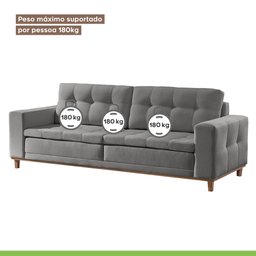 Sofá 3 Lugares 210cm Molas Ensacadas com Base Madeira Maciça Living Braúna - 7
