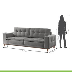 Sofá 3 Lugares 210cm Molas Ensacadas com Base Madeira Maciça Living Braúna - 3