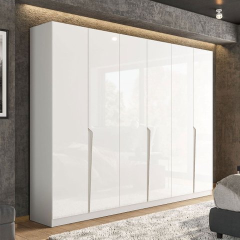 Guarda-roupa Casal Porto 6 Portas 4 Gavetas Branco - Politorno