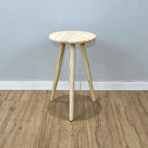 Mesa Lateral Redonda com Pé Palito de Madeira Natural