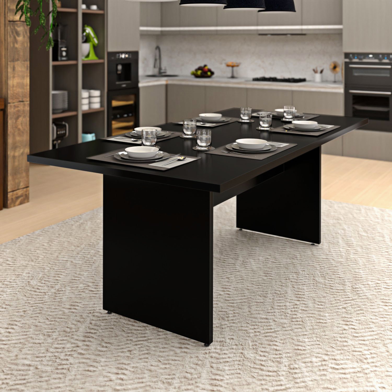 Mesa de Jantar 6 Lugares Cozinha 200x100cm Mdp Netmobil - Preto