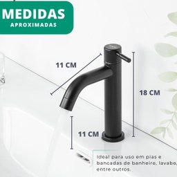 Torneira Bancada Preto Fosco para Banheiro Lavabo Lavatorio Água Fria 1/4 Volta Médio em Aço Inox 30 - 5