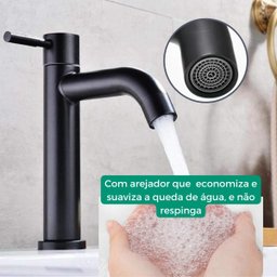 Torneira Bancada Preto Fosco para Banheiro Lavabo Lavatorio Água Fria 1/4 Volta Médio em Aço Inox 30 - 2