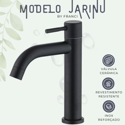 Torneira Bancada Preto Fosco para Banheiro Lavabo Lavatorio Água Fria 1/4 Volta Médio em Aço Inox 30 - 3