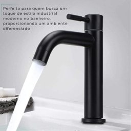 Torneira Bancada Preto Fosco para Banheiro Lavabo Lavatorio Água Fria 1/4 Volta Médio em Aço Inox 30 - 6