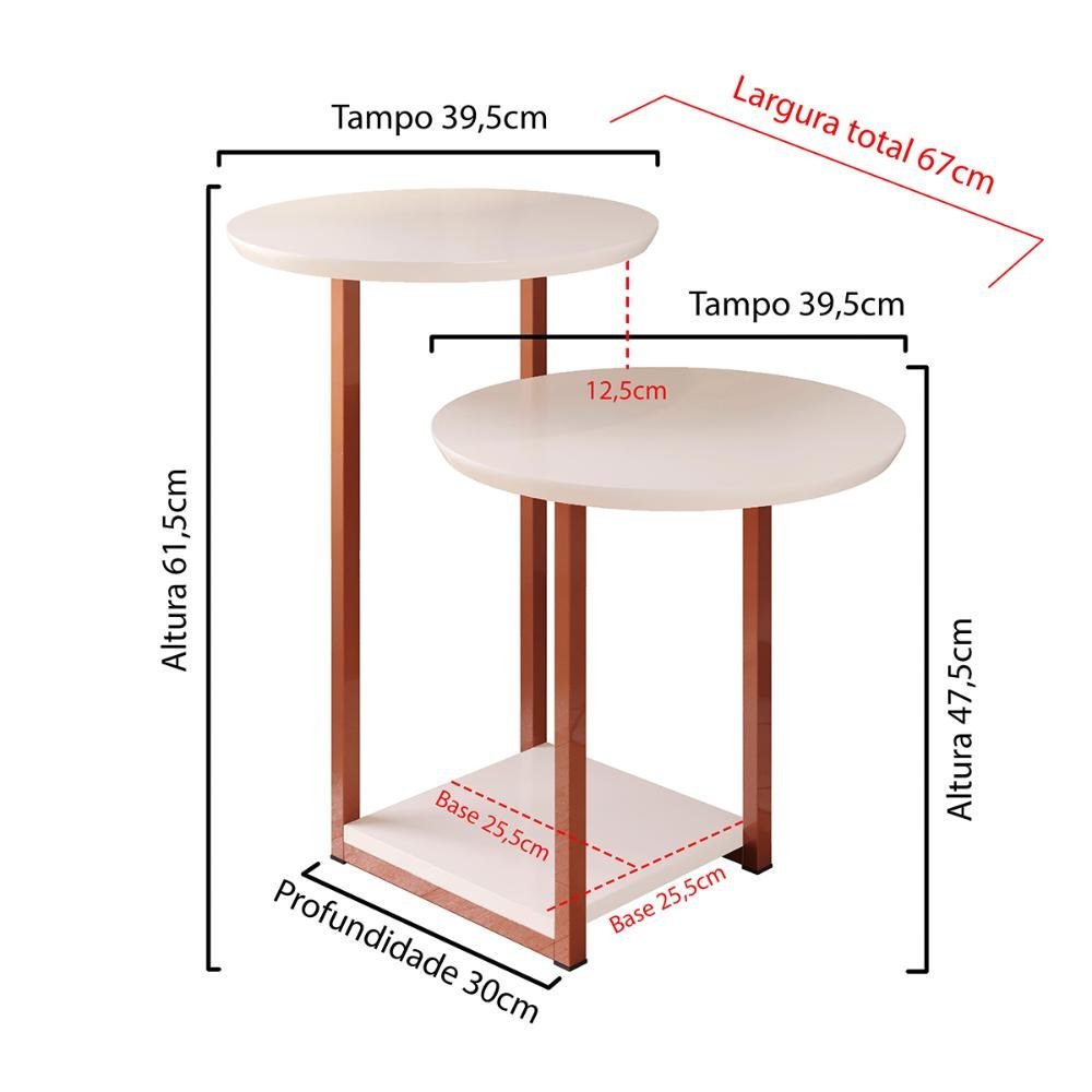 Mesa Lateral Mesinha Sala Quarto Industrial Pés de Ferro Luiza - Off White/Rose Gold - RPM Móveis - 5