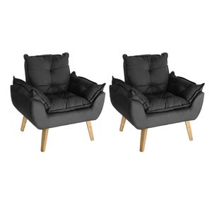 Kit 2 Poltronas Decorativas Opala Suede Preta Su Decor