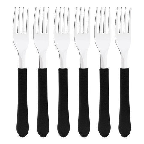 Kit 6 Garfo de Mesa Tramontina Leme Inox Cabo Preto