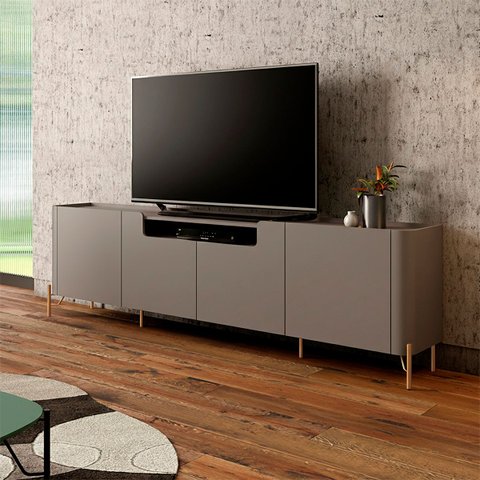 Rack Sala 4 Portas Lisas Mdf L260 X A65cm Grigio/dourado
