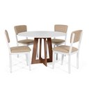 Ver imagem 1 de Mesa de Jantar Redonda Montreal Bran/nor com 4 Cadeiras Estofadas Ella Branco/bege