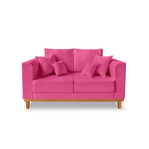 Sofá Rustico Viena 02 Lugares Com Almofadas Decorativa Suede Pink - Madeira Prima Deccor