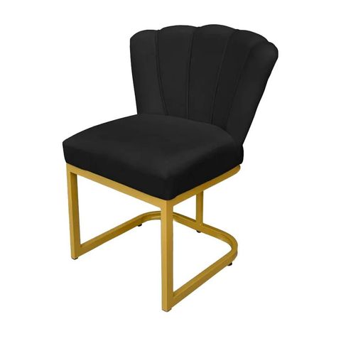 Cadeira Flor para Escritório Veludo Preto Base Dourada - Vallisa Decor