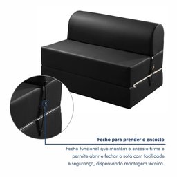 Sofá Cama Casal Retrátil 2 Lugares Corino Preto Smart 130cm - 10 Sofá Cama Casal Retrátil 2 Lugares Corino Preto Smart 130cm - 10