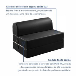 Sofá Cama Casal Retrátil 2 Lugares Corino Preto Smart 130cm - 8 Sofá Cama Casal Retrátil 2 Lugares Corino Preto Smart 130cm - 8
