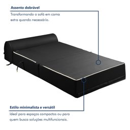 Sofá Cama Casal Retrátil 2 Lugares Corino Preto Smart 130cm - 11 Sofá Cama Casal Retrátil 2 Lugares Corino Preto Smart 130cm - 11