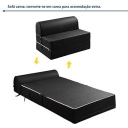Sofá Cama Casal Retrátil 2 Lugares Corino Preto Smart 130cm - 7 Sofá Cama Casal Retrátil 2 Lugares Corino Preto Smart 130cm - 7