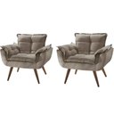 Ver imagem 1 de Conjunto 2 Poltronas Decorativas Para Sala Opala Pés Palito Suede Capuccino Moraes Decor
