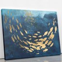 Ver imagem 2 de Quadro Peixes Dourados Cardume Azul Aquarela Canvas 60x40cm