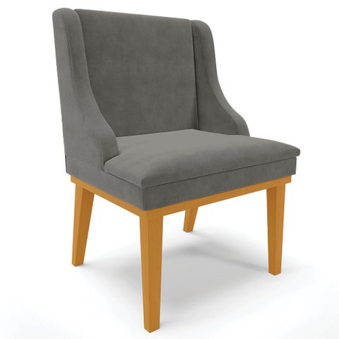 Poltrona Decorativa Base Fixa de Madeira Firenze Suede Grafite/Castanho - Gran Belo