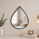 Ver imagem 2 de Espelho de Parede Decorativo Gota Preto 29x19cm Pendente Moderno com Corrente Sala Banheiro Luxo