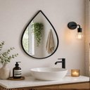 Ver imagem 1 de Espelho de Parede Decorativo Gota Preto 29x19cm Pendente Moderno com Corrente Sala Banheiro Luxo