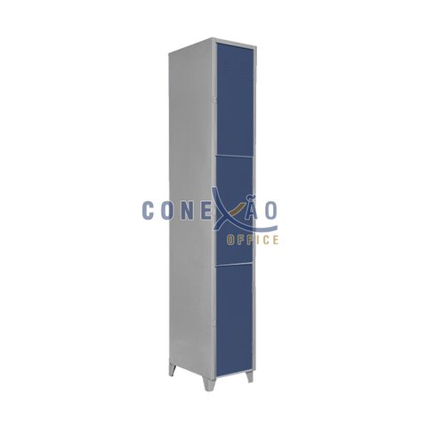 Armário Roupeiro De Aço Vestiário Academia 3 Portas Locker Azul Marinho