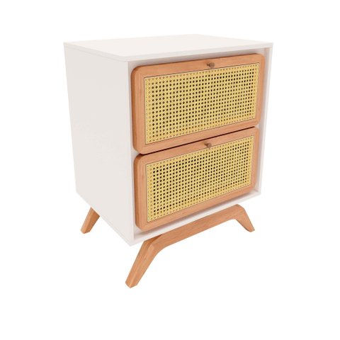 Mesa de Cabeceira Ricco 2 Gavetas Laca com Palhinha Off White