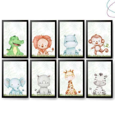 Kit 8 Quadros Decorativos Infantil Safari Baby: Preta