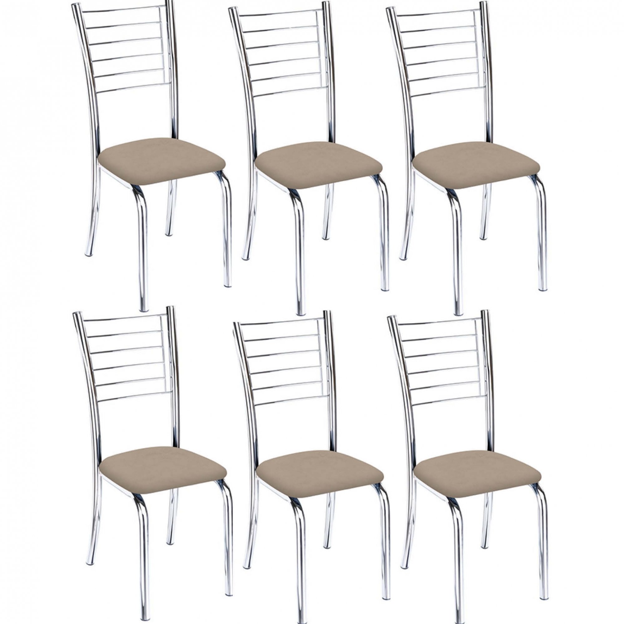 Kit 6 Cadeiras Iara Cromada para Cozinha-Suede Bege-Gat Magazine