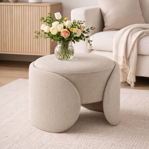Puff para Sala de Estar em Linho Bello Bege