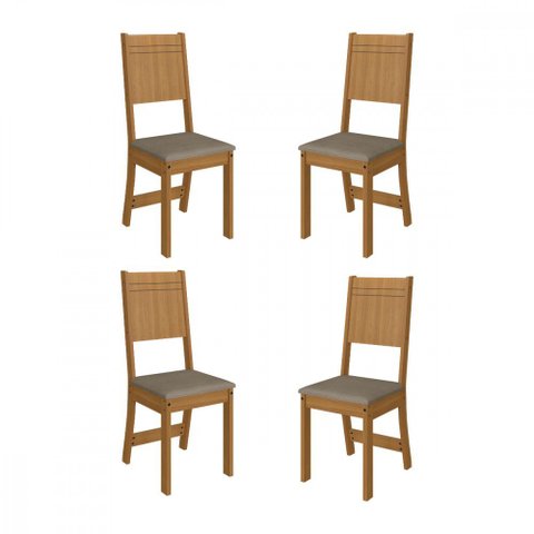 Conjunto 4 Cadeiras Evora Freijo com Tecido Velveten Cacau Indekes
