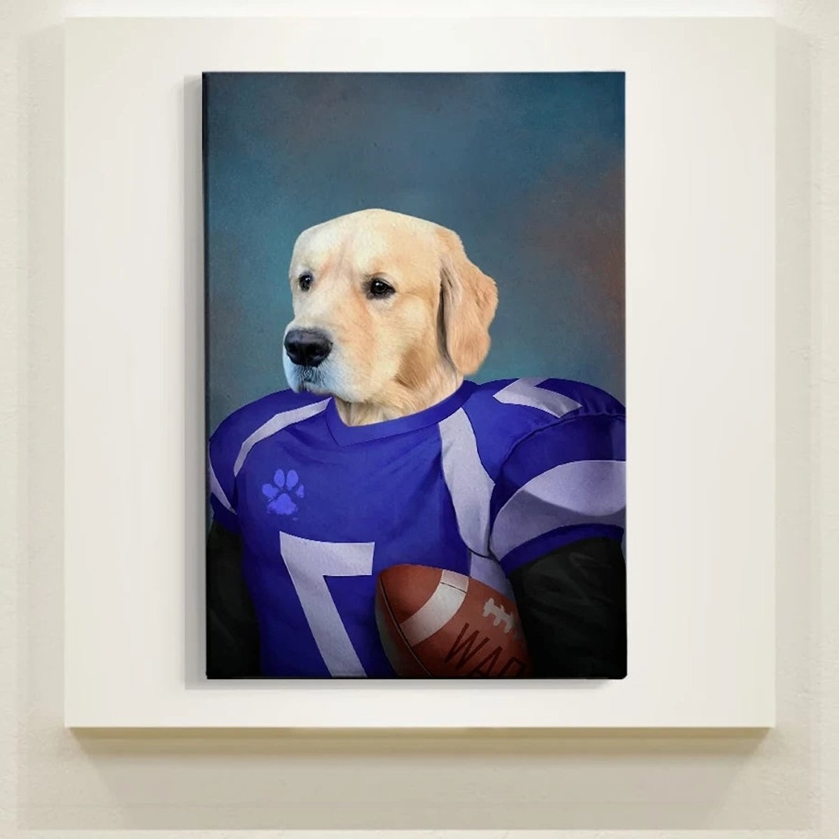 Quadro Pintura Tela futebol estimação moldado jogador 5174: 100cm (A) x 120	cm (L) - 5