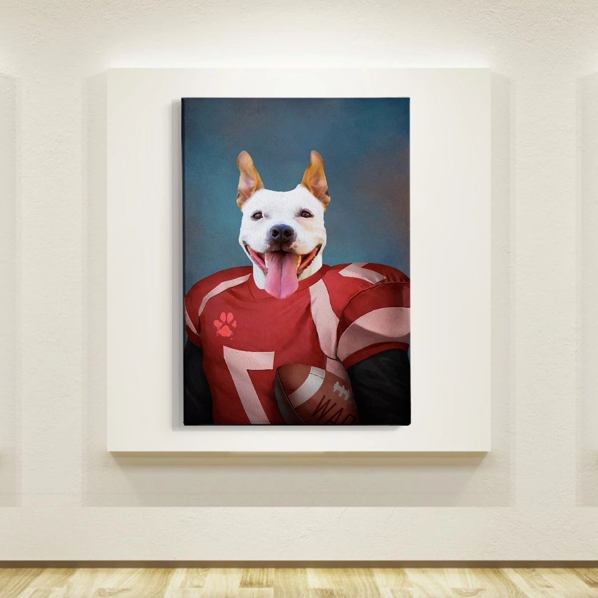 Quadro Pintura Tela futebol estimação moldado jogador 5174: 100cm (A) x 120	cm (L) - 2