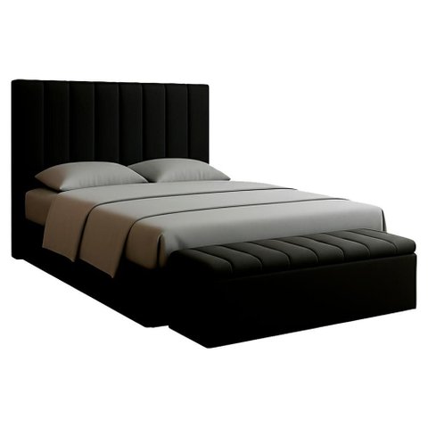 Cabeceira e Recamier Bau Queen 160 Cm Dalia Suede Preto Artte