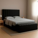 Ver imagem 2 de Cabeceira e Recamier Bau Queen 160 Cm Dalia Suede Preto Artte
