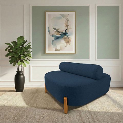 Sofá Sala Ilha Orgânico e 1 Poltrona 125cm Éden Pé Madeira Bouclê Azul E03 - D’Rossi