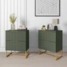 Kit 2 Mesas de Cabeceira Lumia Detalhe Ripado Base de Aço Industrial 2 Gavetas - Verde/pé Dourado - 3