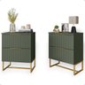 Kit 2 Mesas de Cabeceira Lumia Detalhe Ripado Base de Aço Industrial 2 Gavetas - Verde/pé Dourado - 1