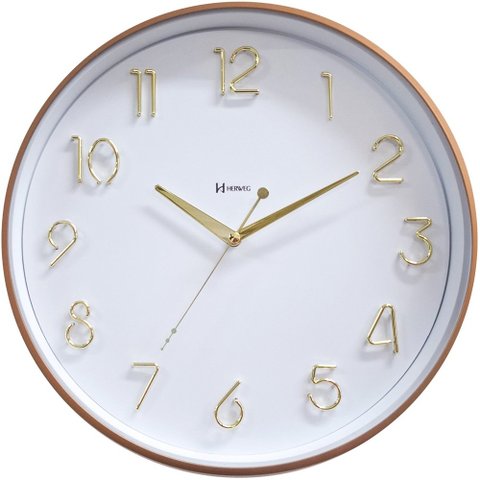 Relógio de Parede Dourado e Branco Silencioso Herweg 6853-318
