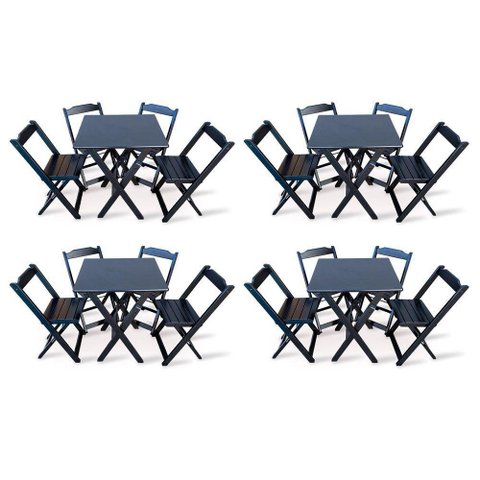 Kit 4 Conjunto com Jogo de Mesa 60x60 com 4 Cadeiras Dobráveis - Preto - Cor: Preto