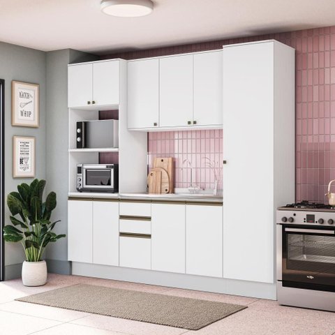 Cozinha Compacta Celeste Kappesberg 100% Mdf Branco 240cm