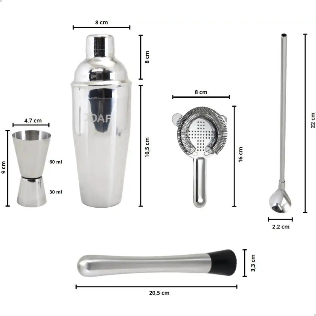 Kit Coqueteleira Aço Inox Bartender 04 Peças Drinks Coquetéis - 6