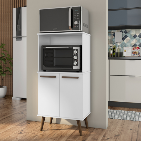 Balcão Armário Torre Multiuso para Forno e Microondas 2 Portas e Paneleiro Lisboa Cores:branco