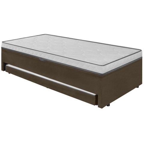 Cama Box Conjugada Solteiro 88x188 c/ Baú e Cama Auxiliar Maya Marrom