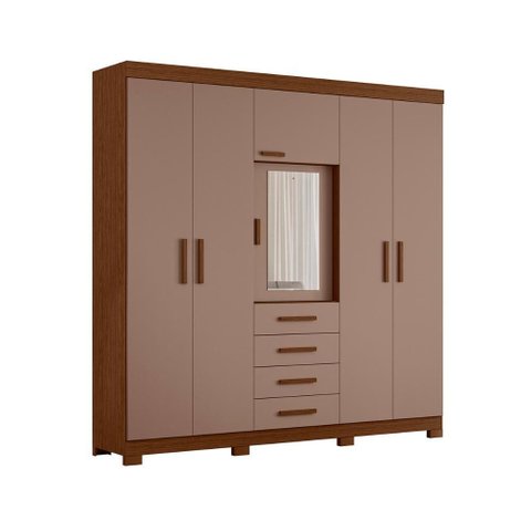 Guarda Roupa Virtus Casal Quarto com 6 Portas e 4 Gavetas Nogueira/cappuccino