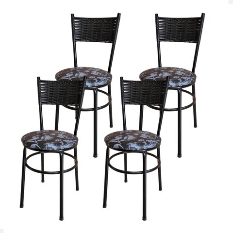 Conjunto 4 Cadeiras para Cozinha Viena:floral Preto