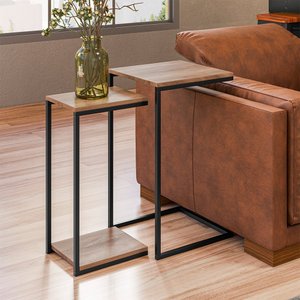 Mesa Lateral Sofá de Madeira Auxiliares Industrial Aurora