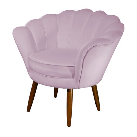Poltrona Decorativa Pétala Suede Rosê Pés Madeira Ms Decor