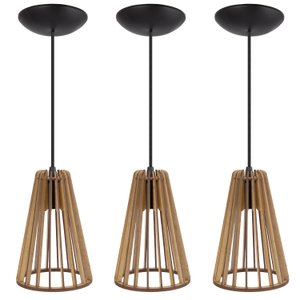 Pendente Luminária Koni Madeira Mdf Desmontada 3 Unidades:rústico